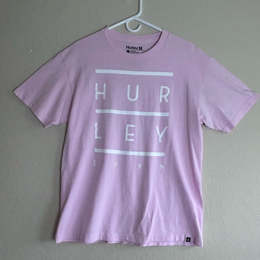 Hurley T-Shirt Size Large Pink Logo Graphic Short Sleeve Cotton Tee 1999